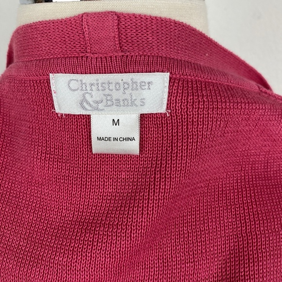 Christopher & Banks Cotton Tie Front Pink Coral Knit Sweater 3/4 Sleeves Sz Med - Picture 11 of 13